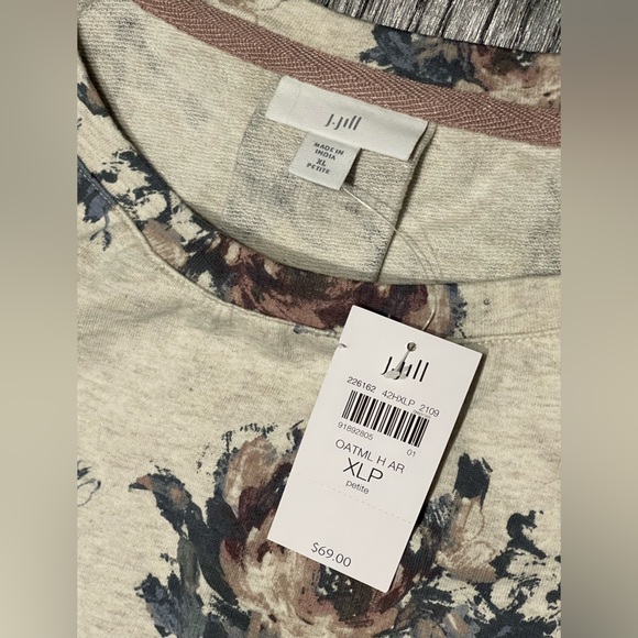 New J. Jill Long Sleeve Oatmeal Floral Top XLP - Picture 2 of 2